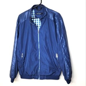 Springrain Jacket Royal Blue Zip Faux Leather Bomber Jacket Men's Size Large
